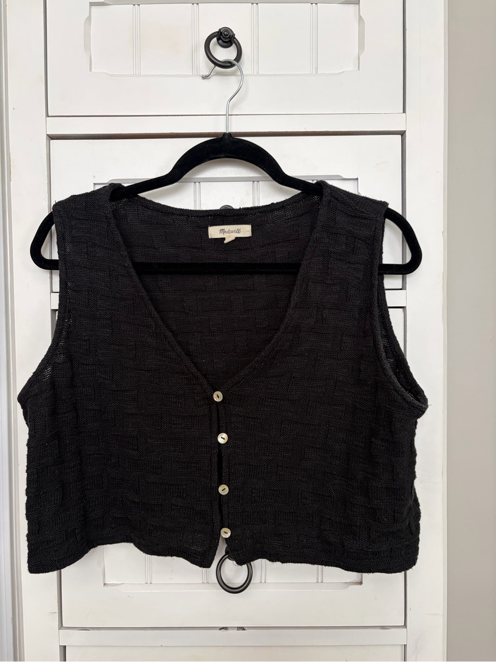 Madewell Black Textured Knit V-Neck Crop Tank